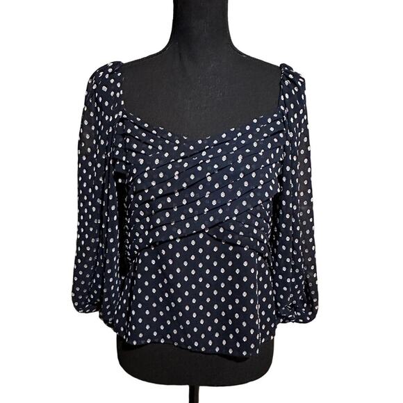 Express Navy Blue with White Polka Dot Blouse Top Women's S Small - Picture 1 of 8